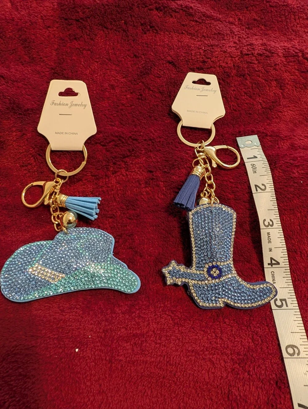 Blue Western  Cowboy Boot & Hat Keychain Bagcharm Set
